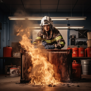 vrouw blust vuur bij fire awareness training